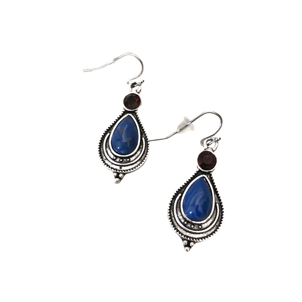 Crystal Dangle Cubic Zirconia Water Drop  Earrings Women's Silver/Blue